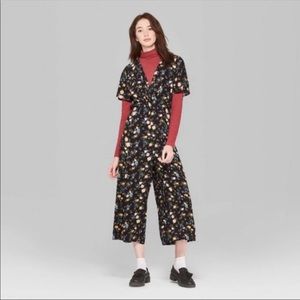 Floral Wide Leg Cropped Jumpsuit Cottagecore Boho Festival Romper Size Small